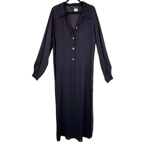Vintage Benjamin A. Sheer Button Front Duster Size 16 Black Maxi New With Tags - Picture 7 of 7